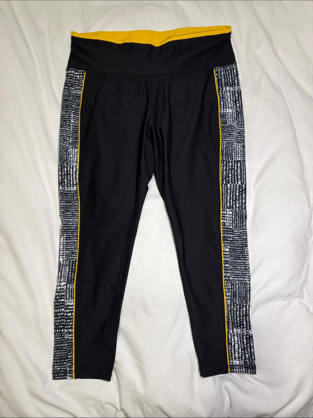 Xersion Black Joggers with Yellow Waistband & Printed Side Panels
